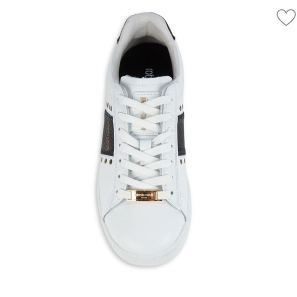 Roberto Cavalli Shoes - White Sneakers with‎ Black and Gold Accents Roberto Cavalli sport